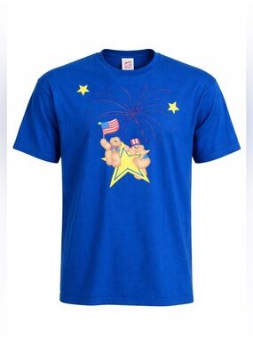 Vintage 90s Jerzees Patriotic Teddy Bears Fireworks USA Graphic Shirt L July 4th